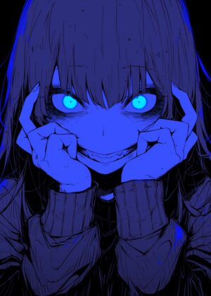 Blue Eye Glow Anime Girl Art Print - Premium Wooden Framed Poster. Ready to Hang.