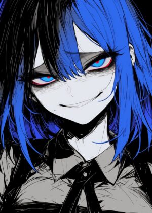 Blue Eye Glow: Anime Girl Art Print - Premium Wooden Framed Poster. Ready to Hang.