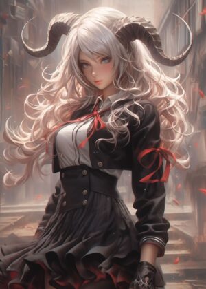 Dragon Demon Girl: Anime Art Print - Premium Wooden Framed Poster. Ready to Hang.