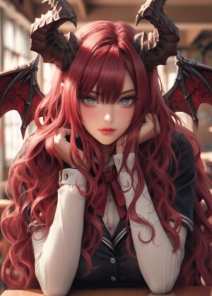 Adorable Dragon Girl Anime Art Print - Premium Wooden Framed Poster. Ready to Hang.