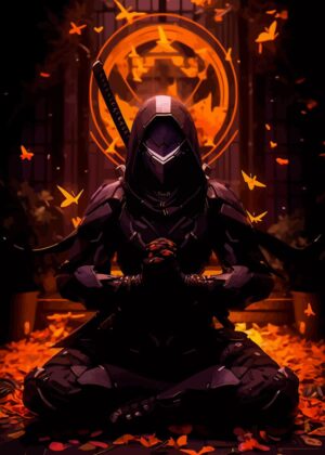 Meditative Samurai: A Japanese Anime Masterpiece - Premium Wooden Framed Poster. Ready to Hang.