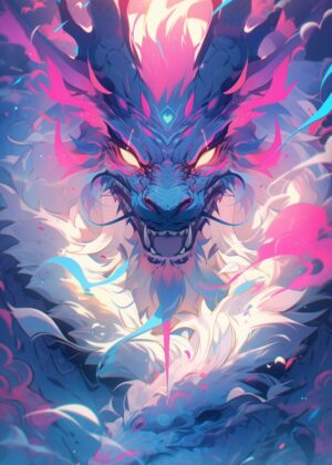 Neon Dragon: A Burst of Colorful Anime Art - Premium Wooden Framed Poster. Ready to Hang.