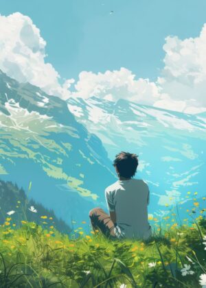 Serene Mountain Vista: A Moment of Tranquility - Premium Wooden Framed Poster. Ready to Hang.