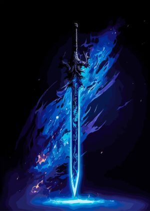 Fiery Demon Slayer Artwork: Blue Flames & Dark Fantasy - Premium Wooden Framed Poster. Ready to Hang.