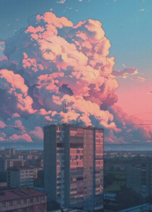 Yerevan Cityscape at Sunset: Anime Art Print - Premium Wooden Framed Poster. Ready to Hang.