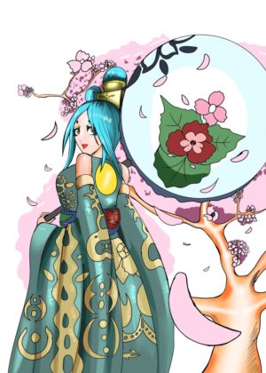 Anime Girl in Sakura Bloom - Premium Wooden Framed Poster. Ready to Hang.