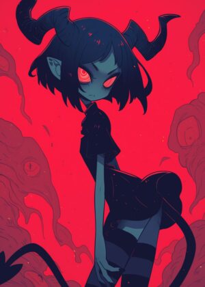 Dark Fantasy Demon Girl Art Print - Premium Wooden Framed Poster. Ready to Hang.