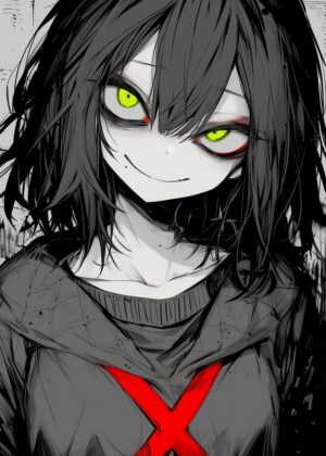 Green Eye Glow Anime Girl Art Print - Premium Wooden Framed Poster. Ready to Hang.