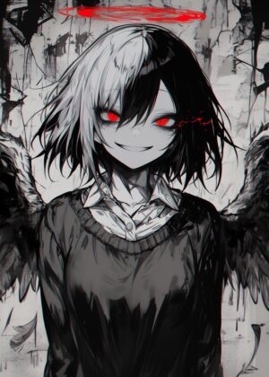 Angel Core: Dark Fantasy Anime Girl Art Print - Premium Wooden Framed Poster. Ready to Hang.