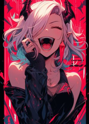 Anime Girl Halloween: Dark Fantasy Art Print - Premium Wooden Framed Poster. Ready to Hang.