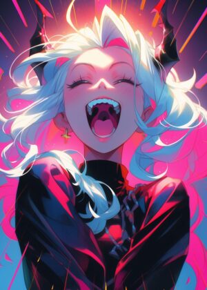 Anime Girl Dark Art Print: Fierce & Vibrant - Premium Wooden Framed Poster. Ready to Hang.
