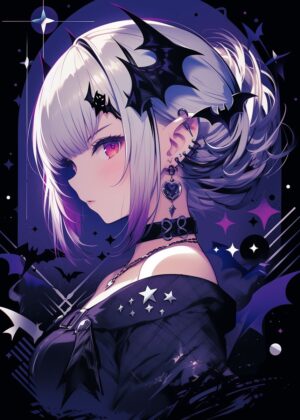 Anime Girl Halloween Art Print - Premium Wooden Framed Poster. Ready to Hang.