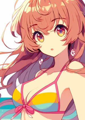 Anime Girl Summer Vacation Art Print - Premium Wooden Framed Poster. Ready to Hang.