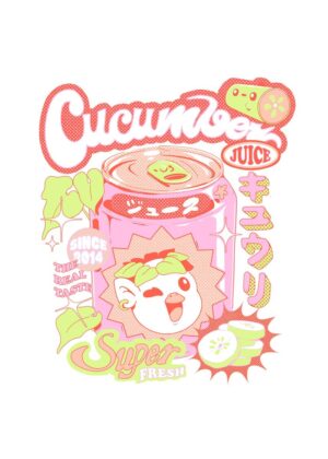 Cute Retro Cucumber Juice Illustration - Premium Wooden Framed Poster. Ready to Hang.