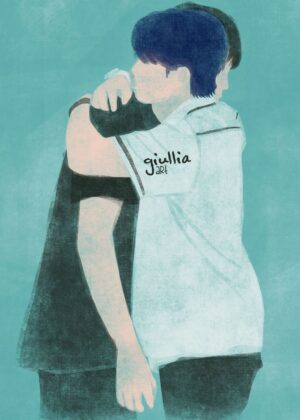 Tender Embrace: A Watercolor Painting of Two Figures - Premium Wooden Framed Poster. Ready to Hang.
