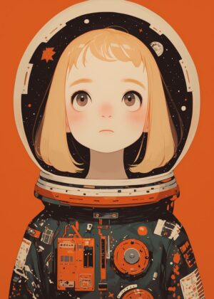 Little Astronaut: A Space-Themed Digital Art Print - Premium Wooden Framed Poster. Ready to Hang.