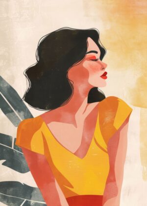 Minimalist Girl Art Print: Sun-Kissed Serenity - Premium Wooden Framed Poster. Ready to Hang.