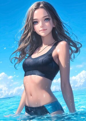 Anime Girl in the Summer Sun - Premium Wooden Framed Poster. Ready to Hang.
