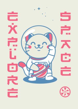 Adorable Astronaut Cat in Space - Premium Wooden Framed Poster. Ready to Hang.