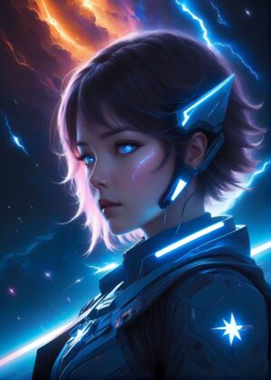 Interstellar Heroes: Futuristic Female Warrior Art Print - Premium Wooden Framed Poster. Ready to Hang.