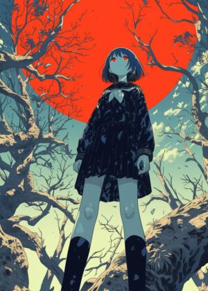 Abnormal Core: A Haunting Illustration of Youth and Nature - Premium Wooden Framed Poster. Ready to Hang.