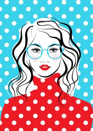 Polka Dot Girl: A Pop Art Portrait - Premium Wooden Framed Poster. Ready to Hang.