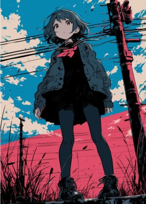 Anime Girl in Urban Landscape: Abnormal Core - Premium Wooden Framed Poster. Ready to Hang.