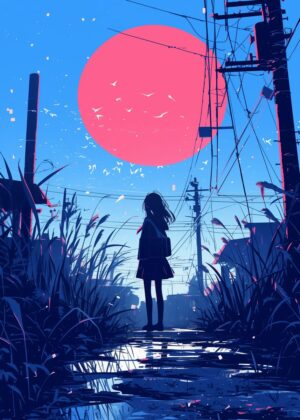 Melancholy Sunset: A Digital Art Print - Premium Wooden Framed Poster. Ready to Hang.