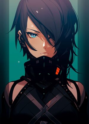 Elster: Cyberpunk Anime Girl Art Print - Premium Wooden Framed Poster. Ready to Hang.