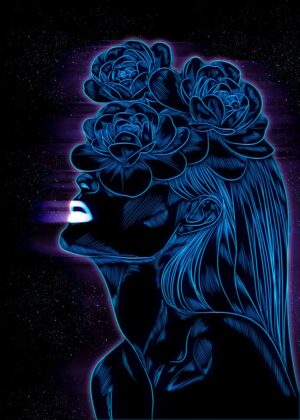 Cosmic Bloom: A Celestial Portrait - Premium Wooden Framed Poster. Ready to Hang.
