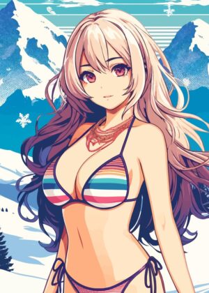 Anime Girl in Winter Wonderland - Premium Wooden Framed Poster. Ready to Hang.
