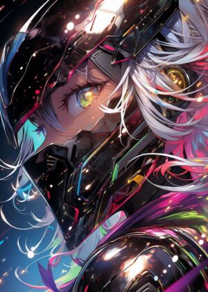 Cyberpunk Anime Girl Rider Art Print - Premium Wooden Framed Poster. Ready to Hang.