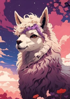 Elegant Llama: Modern Anime Art Print - Premium Wooden Framed Poster. Ready to Hang.
