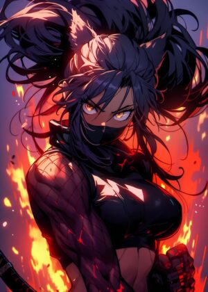 Fiery Anime Girl: Flash Goddess Artwork - Premium Wooden Framed Poster. Ready to Hang.