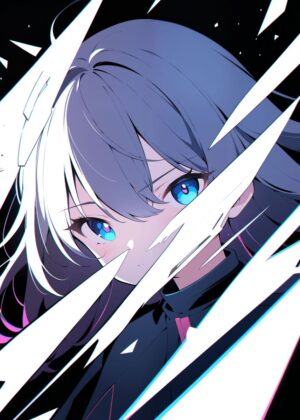 Glimpse of the Abyss: Anime Girl Art Print - Premium Wooden Framed Poster. Ready to Hang.