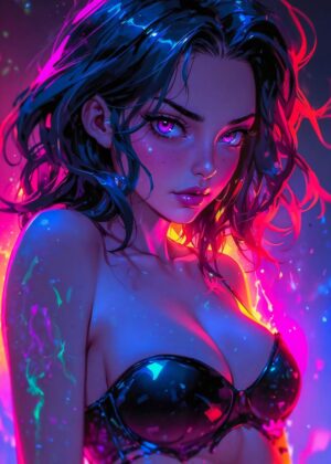 Cyberpunk Anime Girl Art Print - Premium Wooden Framed Poster. Ready to Hang.