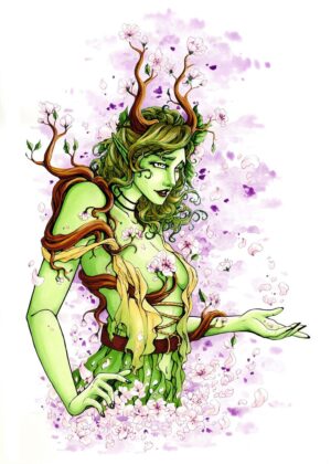 Spring Dryad: A Whimsical Fantasy Art Print - Premium Wooden Framed Poster. Ready to Hang.