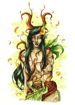 Summer Dryad Fantasy Art Print - Premium Wooden Framed Poster. Ready to Hang.