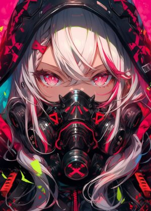 Cyberpunk Anime Girl: A Digital Art Print - Premium Wooden Framed Poster. Ready to Hang.