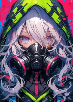 Cyberpunk Anime Girl: Neon Dreams - Premium Wooden Framed Poster. Ready to Hang.