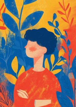 Flat Boy Illustration: A Vibrant Burst of Color and Style - Premium Wooden Framed Poster. Ready to Hang.