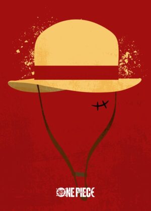 Minimalist One Piece Artwork: Luffy's Iconic Straw Hat - Premium Wooden Framed Poster. Ready to Hang.