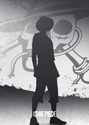 Minimalist Luffy Silhouette: One Piece Artwork - Premium Wooden Framed Poster. Ready to Hang.