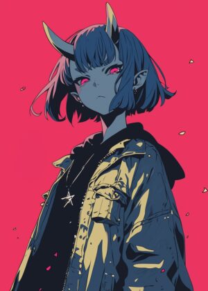 Stylish Demon Girl Art Print - Premium Wooden Framed Poster. Ready to Hang.