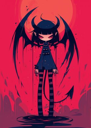 Crimson Demon: Dark Fantasy Art Print - Premium Wooden Framed Poster. Ready to Hang.