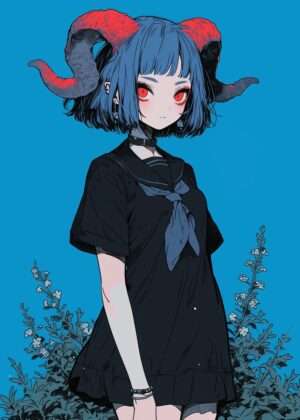 Demon Girl Anime Art Print - Premium Wooden Framed Poster. Ready to Hang.
