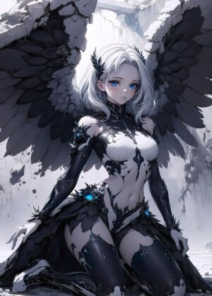 White Devil Angel: A Fallen Angel Artwork Print - Premium Wooden Framed Poster. Ready to Hang.