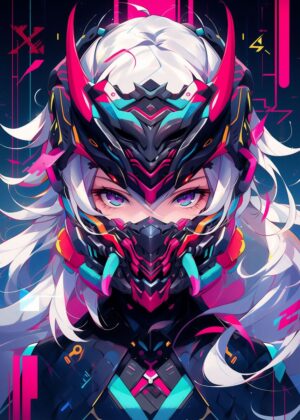 Cyberpunk Anime Cute Girl Art Print - Premium Wooden Framed Poster. Ready to Hang.