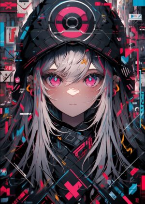 Cyberpunk Anime Cute Girl Art Print - Premium Wooden Framed Poster. Ready to Hang.
