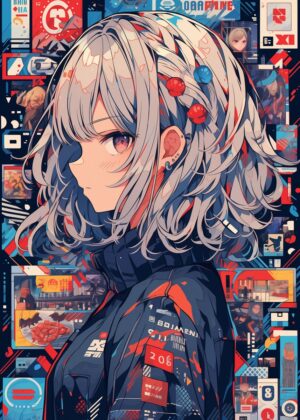 Cyberpunk Anime Cute Girl Art Print - Premium Wooden Framed Poster. Ready to Hang.